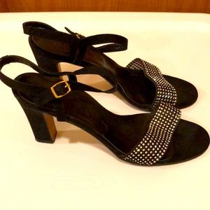 Vintage 1970s Andrew Geller Italy 7.5 rhinestone strap 3.5” heels shoes VGUC